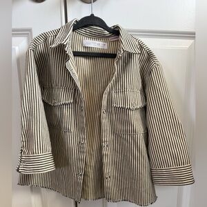 Zara Cream and Black Striped Jacket